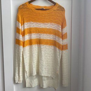 BiBi Open Knit Yellow Striped Long Sleeve Top, Large